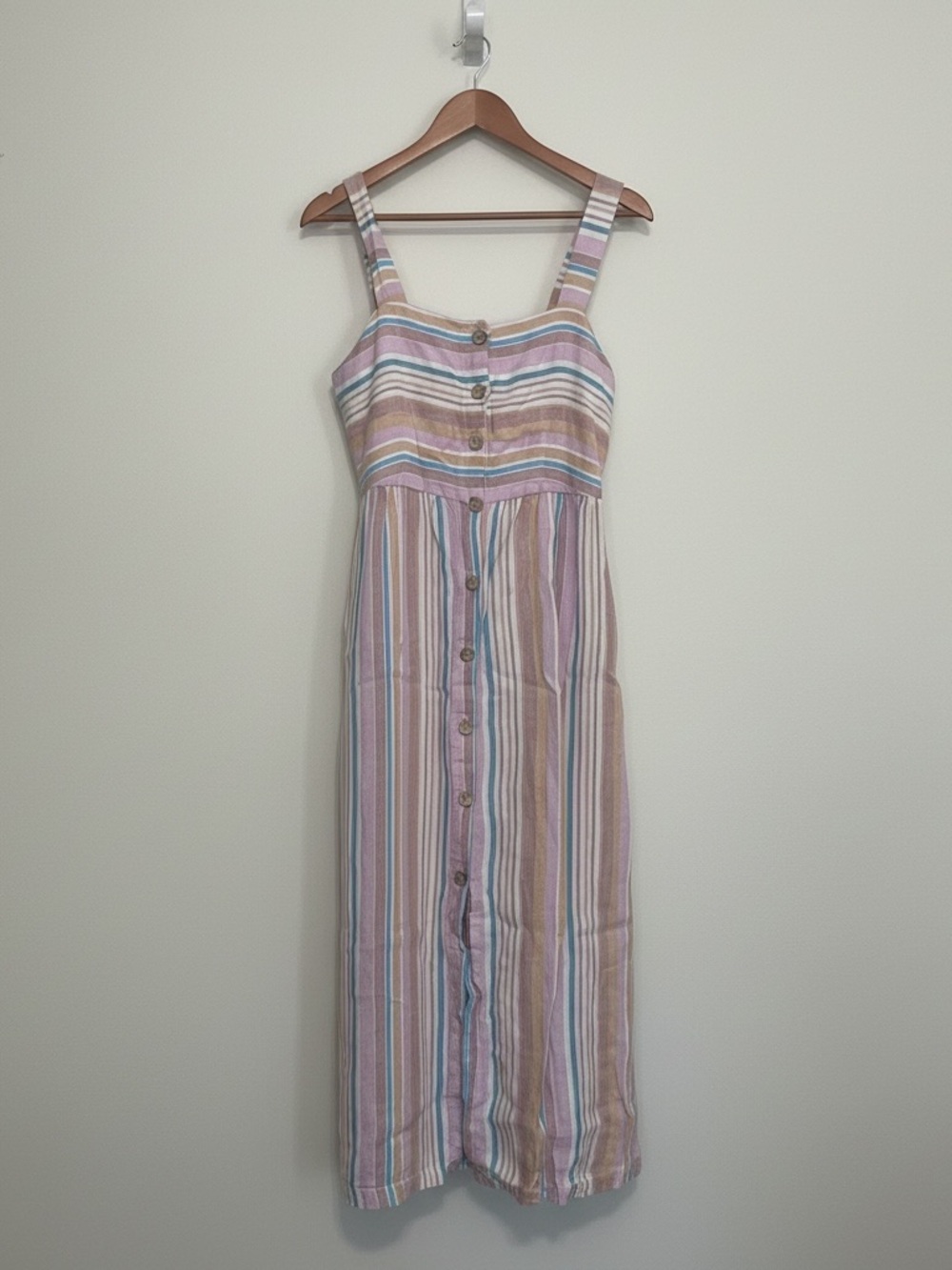 C&C California Pastel Striped Sleeveless Linen Button Coastal Sundress size 8